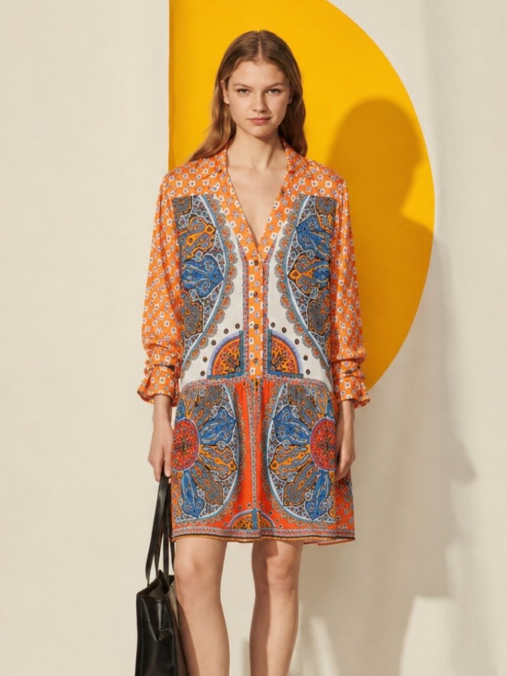 Sandro Hoani Crepe De Chine Paneled Printed Satin-Twill Dress